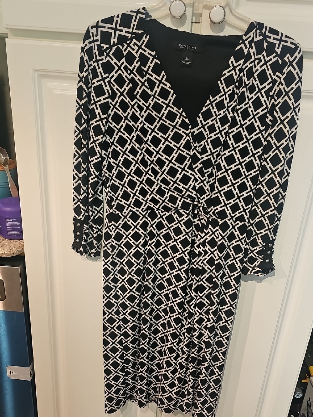 White House Black Market Black Dress with White Trim